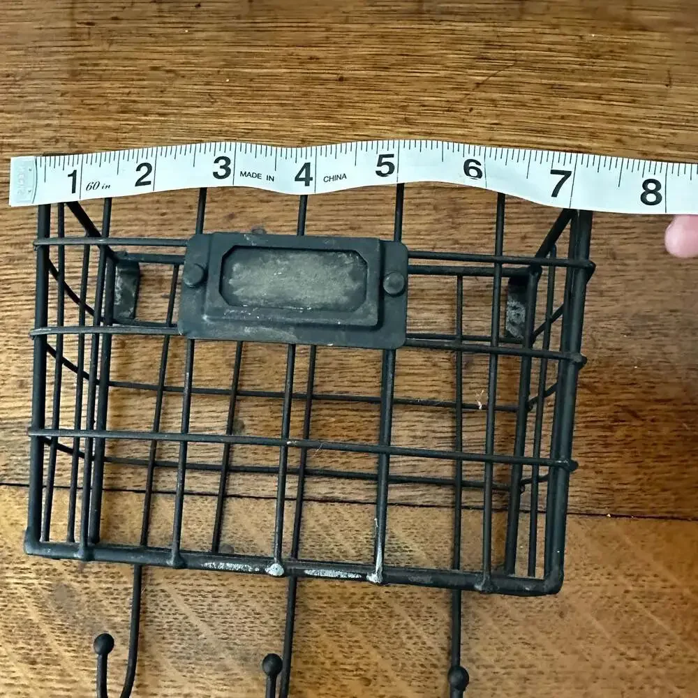 Set of 3 Industrial Black Wire Wall Mount Storage Baskets with Hooks and Label H